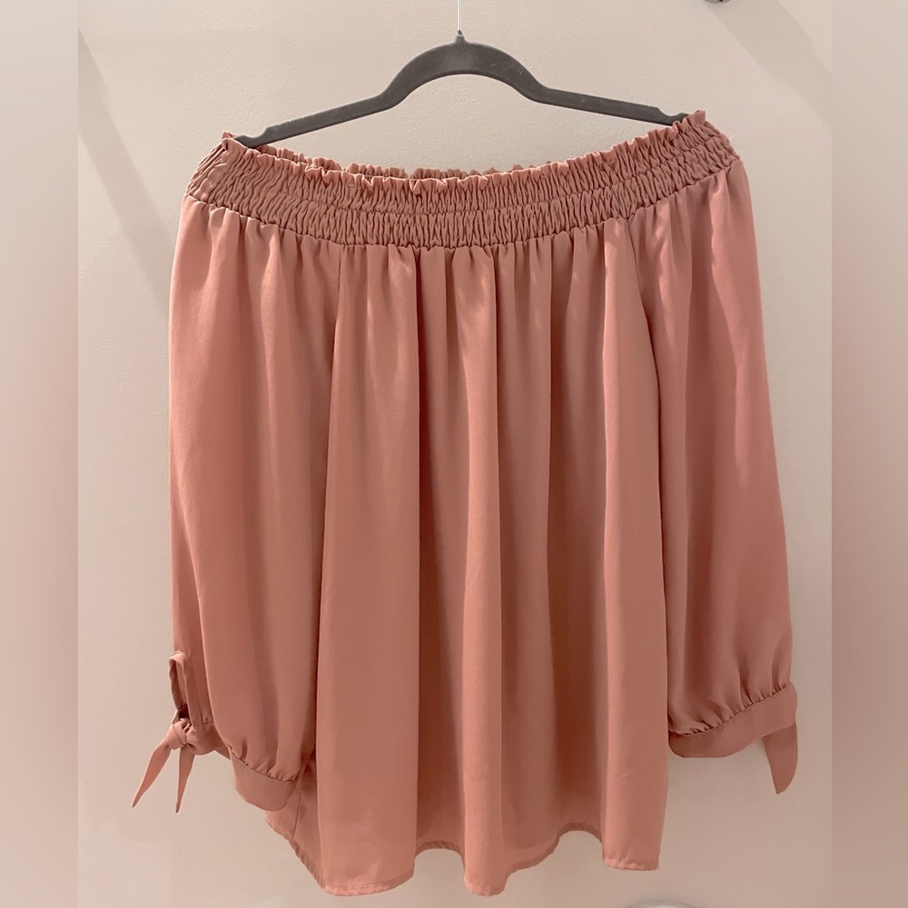 Peach chiffon off-shoulder top